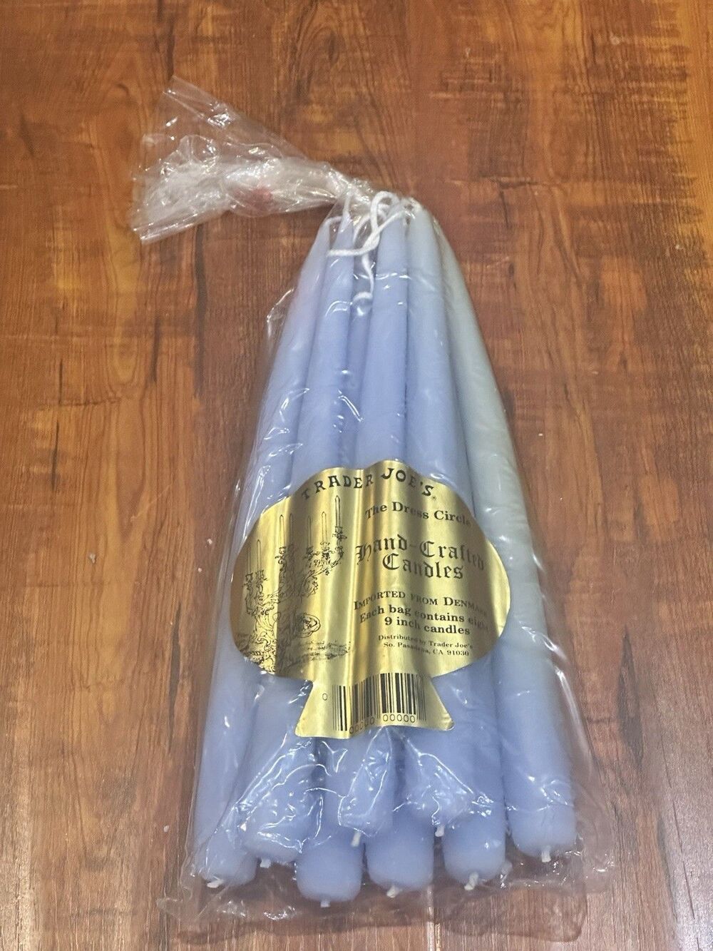 VTG Trader Joe's Made in Denmark Handcrafted 9” Lt. Blue Taper Candles - 8 Total